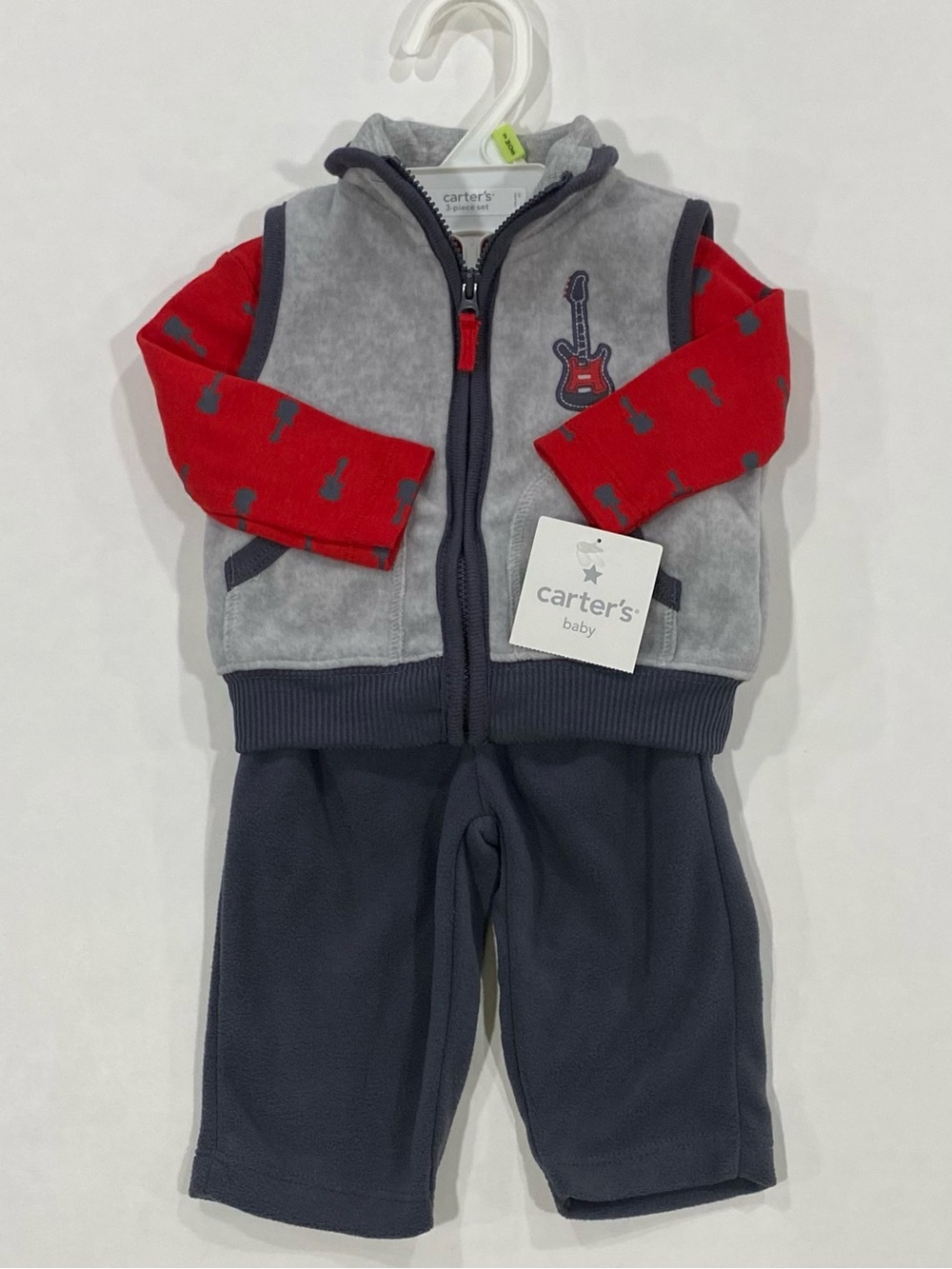 Carter's Boy 3-Piece Fleece Vest Set Featuring Guitar Print Size 3 Months